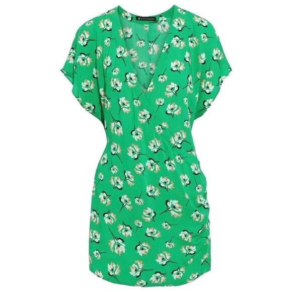 VIX Paula Hermany Petals Way Wrap-Effect Floral-Print Voile Mini Dress Green XS - Picture 3 of 12